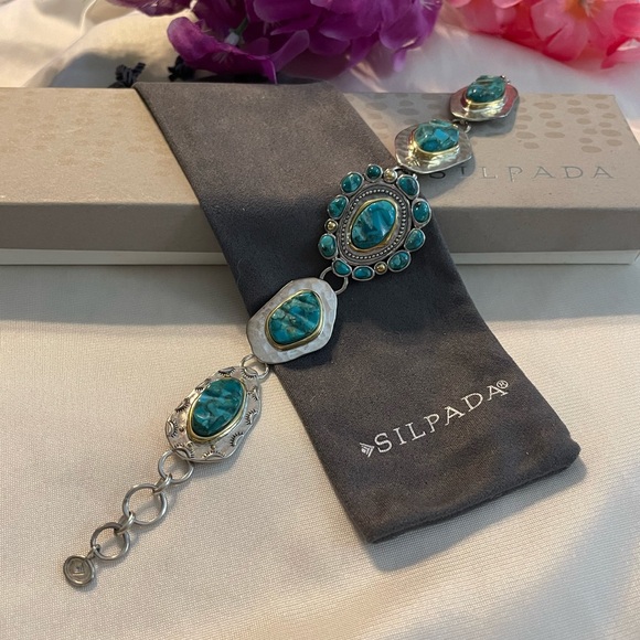 Silpada Turquoise ‘Santa Fe’ Sterling Silver Brass Bracelet NEW B3325 - Picture 8 of 16